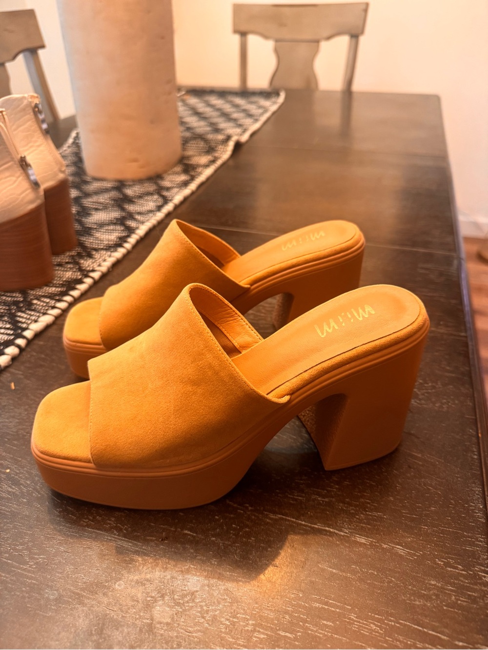 Women's Suede Platform Mule in Mustard Yellow